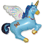 Шар фольга мини Лошадь Единорог крылья волшебный синий Fm