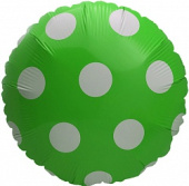 Шар фольга 18''/FL круг Горошек крупный Зеленый