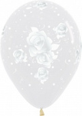 Шар латекс 12"/Sp кристалл Цветы Элегантные розы прозр 5ст (50шт)