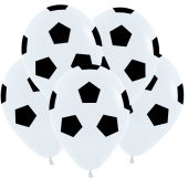 Шар латекс 12"/Sp пастель Футбольный мяч Белый (50шт)