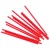 Трубочки для коктейля бумага Точки Красные в белую (уп12)