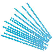 Трубочки для коктейля бумага Точки Голубые в белую (уп12)