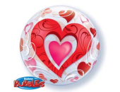 Шар фольга Сфера 3D Deco Bubble 22" Сердца красные и Завитки