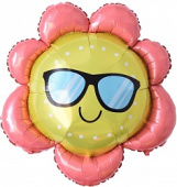 Шар фольга фигура Цветок в солнечных очках Розовый 34'' 86см FL