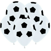 Шар латекс 12"/Sp пастель Футбол мяч белый 005 (25/50шт)