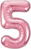 Шар фольга Цифра 40''/AG Slim Розовый фламинго "5"