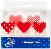 Свеча для торта фигура на пике Сердце Красный 6см (уп5)