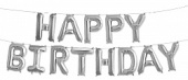 Шар фольга Буквы надпись Happy Birthday 16'' 41см Серебро в упаковке FL