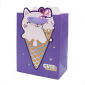 Пакет 23х18х10см 3D Котенок Мороженое Сиреневый Металлик