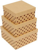 Коробка Крафт квадрат Шоколадные точки 20х20х10см набор 3 в1