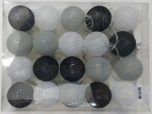 Гирлянда светодиодная Хлопковый шар 20 шаров розетка бел/чер/сер на прозр проводе