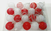 Гирлянда светодиодная Хлопковый шар 20 шаров розетка красные/белые на прозр проводе