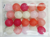 Гирлянда светодиодная Хлопковый шар 20 шаров розетка крас/роз/мол/мал на прозр проводе