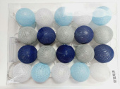 Гирлянда светодиодная Хлопковый шар 20 шаров батарейки гол/син/сер/бел на прозр проводе