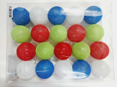 Гирлянда светодиодная Хлопковый шар 20 шаров батарейка син/зел/крас/бел на прозр проводе