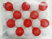 Гирлянда светодиодная Хлопковый шар 20 шаров батарейки красные/белые на прозр проводе