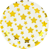 Тарелки бумага 180мм Звезды Микс белый золото металлик (уп6)