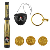 Набор карнавальный Пират (подзорная труба повязка на глаз серьга 3 монеты) черный золото 1шт