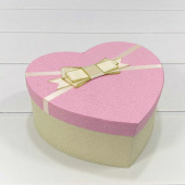Коробка сердце Элегантный бант розовый кремовый 22х20х9см