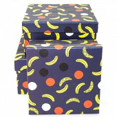 Коробка квадрат Банановый микс с конфетти Черный 17х17х8см 1 штука