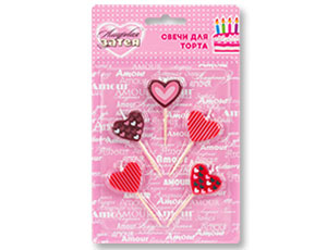 Свеча для торта на пиках Сердца (уп5) АмурЗатея