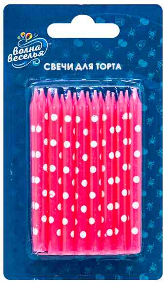 Свеча для торта б/д Горошек белый на Розовом 7см (уп16)