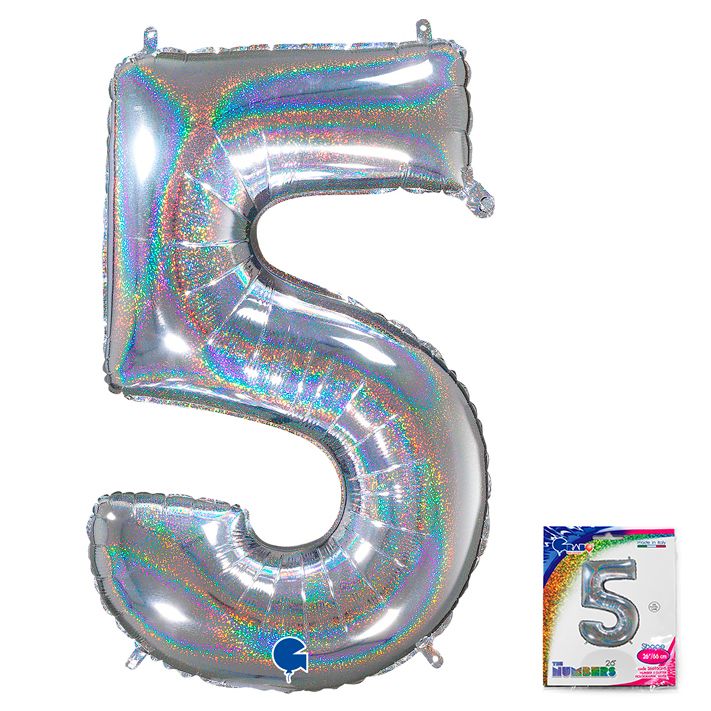 Шар фольга Цифра 26"/GR Серебро голография "5"