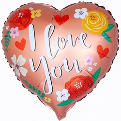 Шар фольга 18''/FL сердце Я Люблю Тебя цветы Розовое Золото Сатин