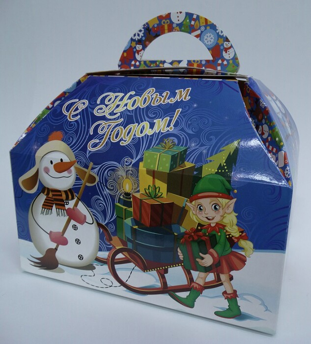 Коробка сборная Сундучок Домик, олень и эльф 16*19см