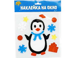 НГ Наклейка гелевая на окно Пингвин Китай ВесЗатея