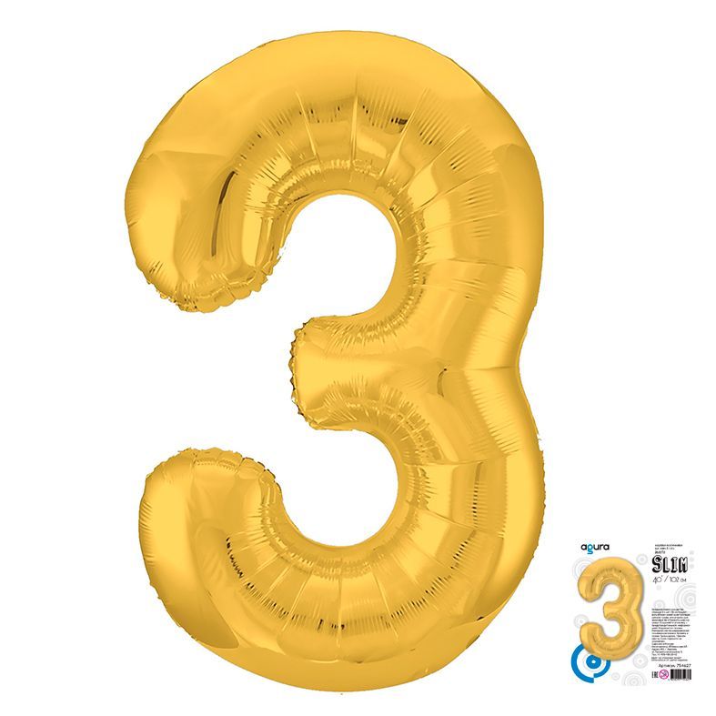 Шар фольга Цифра 40''/AG Slim Золото Gold "3"
