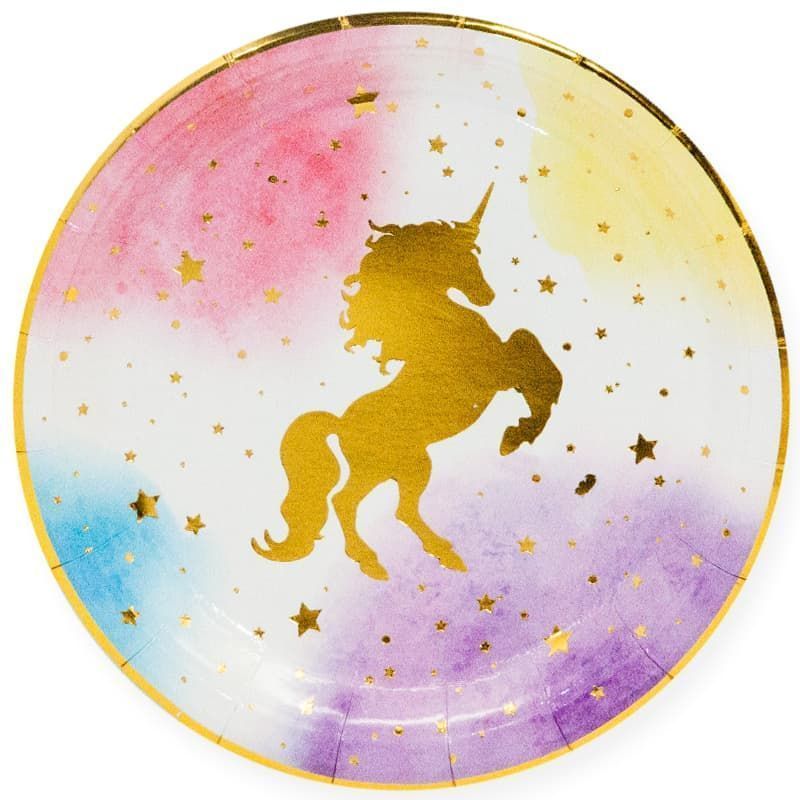 Тарелки бумага 180мм Единорог золотой Акварель уп6