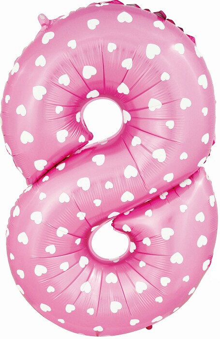 Шар фольга Цифра 40'' FL Розовый "8" Сердечки NMP8 PINK (упак)