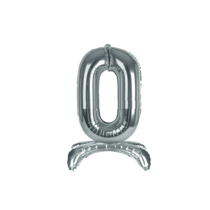 Шар фольга Цифра 32"/КА Серебро с подставкой "0"