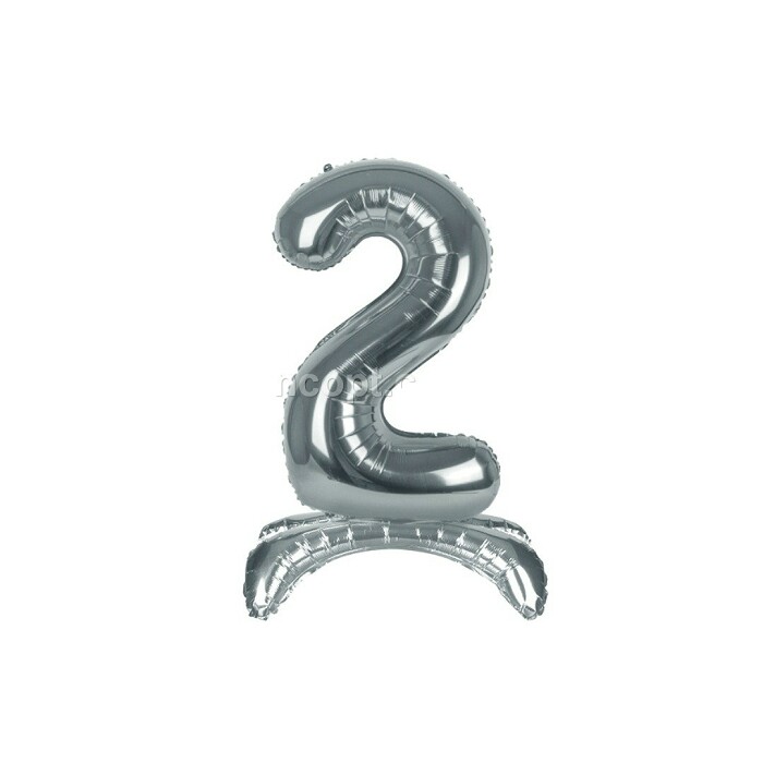 Шар фольга Цифра 32"/КА Серебро с подставкой "2"