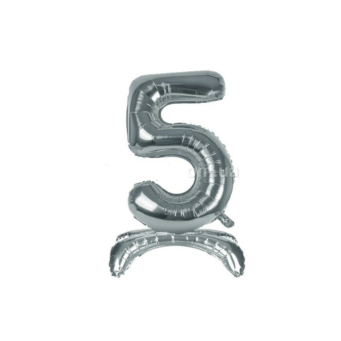 Шар фольга Цифра 32"/КА Серебро с подставкой "5"
