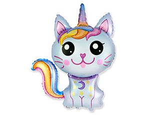 Шар фольга фигура Котенок Единорог фуксия Fm 35'' 89см