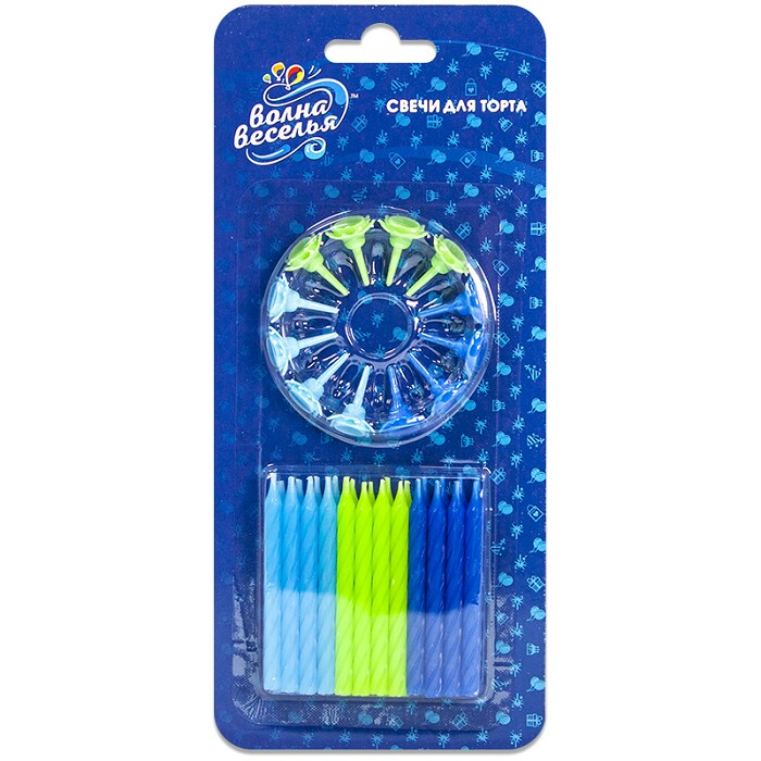 Свечи для торта 6 см, воск, 24 шт., с держателями Ассорти