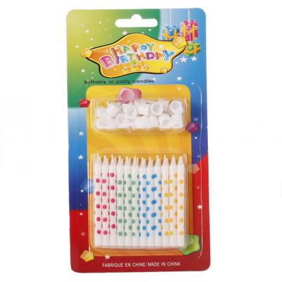 Свечи для торта воск, 24 шт., с держателями Цветной горошек