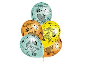 Шар латекс набор 14"/ВЗ/36см пастель С Днем Рождения Бегемот с торт шелк (уп5)