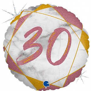 Шар фольга Цифра 18''/GR круг мрамор "30" Розовое золото