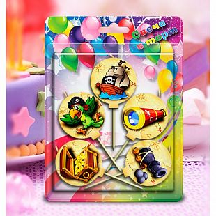 Свеча для торта на пиках круг Сокровище пиратов (уп5)