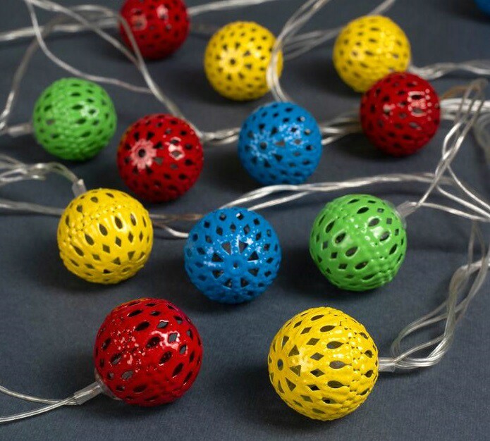 Гирлянда электр метражная 4м с насадками шарик с узором IP20 прозрачная нить 20 LED свечение мульти