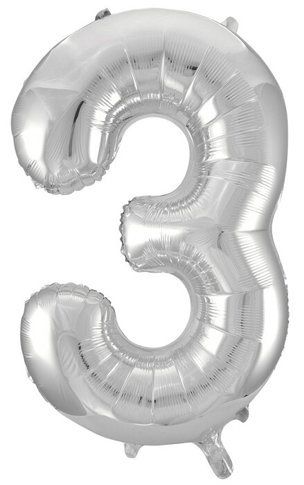 Шар фольга Цифра 34"/FL Серебро "3"