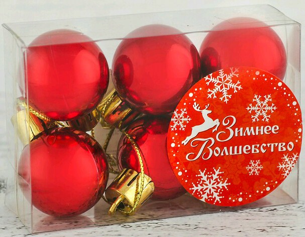 Игрушки на елку Шары   3см Глянец красный (уп6)