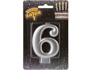 Свеча для торта 8 см, цифра 6 Серебряная