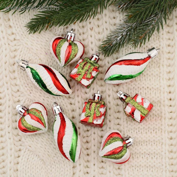 Игрушки на елку фигура Полосатые сердечки 6х6х9см (уп9)