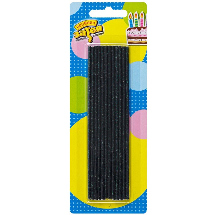 Свечи для торта 13,5 см, воск, 24 шт. Чёрные с блёстками