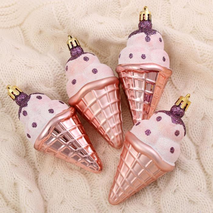 Игрушки на елку фигура Рожок мороженого набор 4,5х10см (уп4)