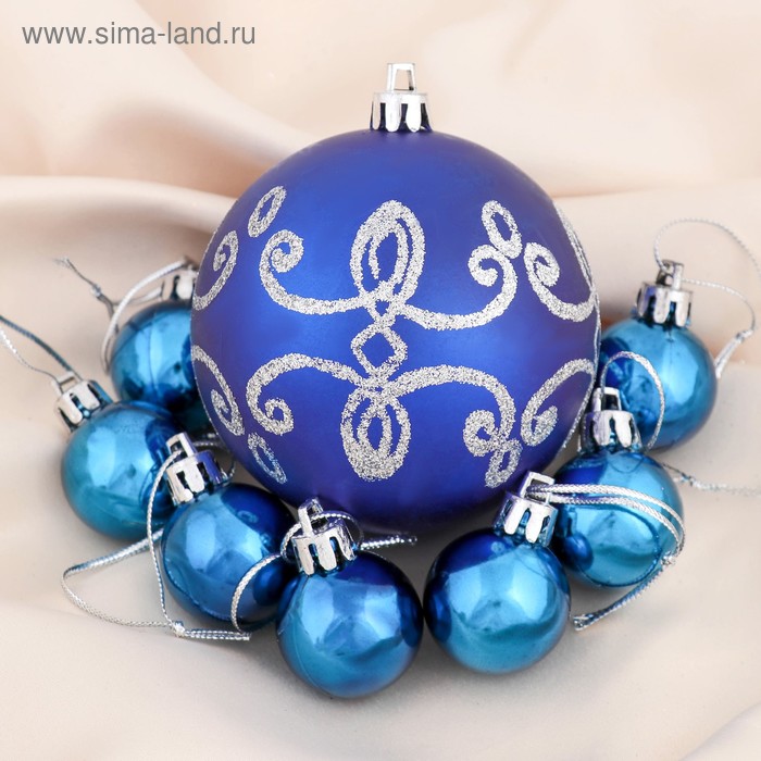 Игрушки на елку Шары 11см Глория вензель синий (уп9)